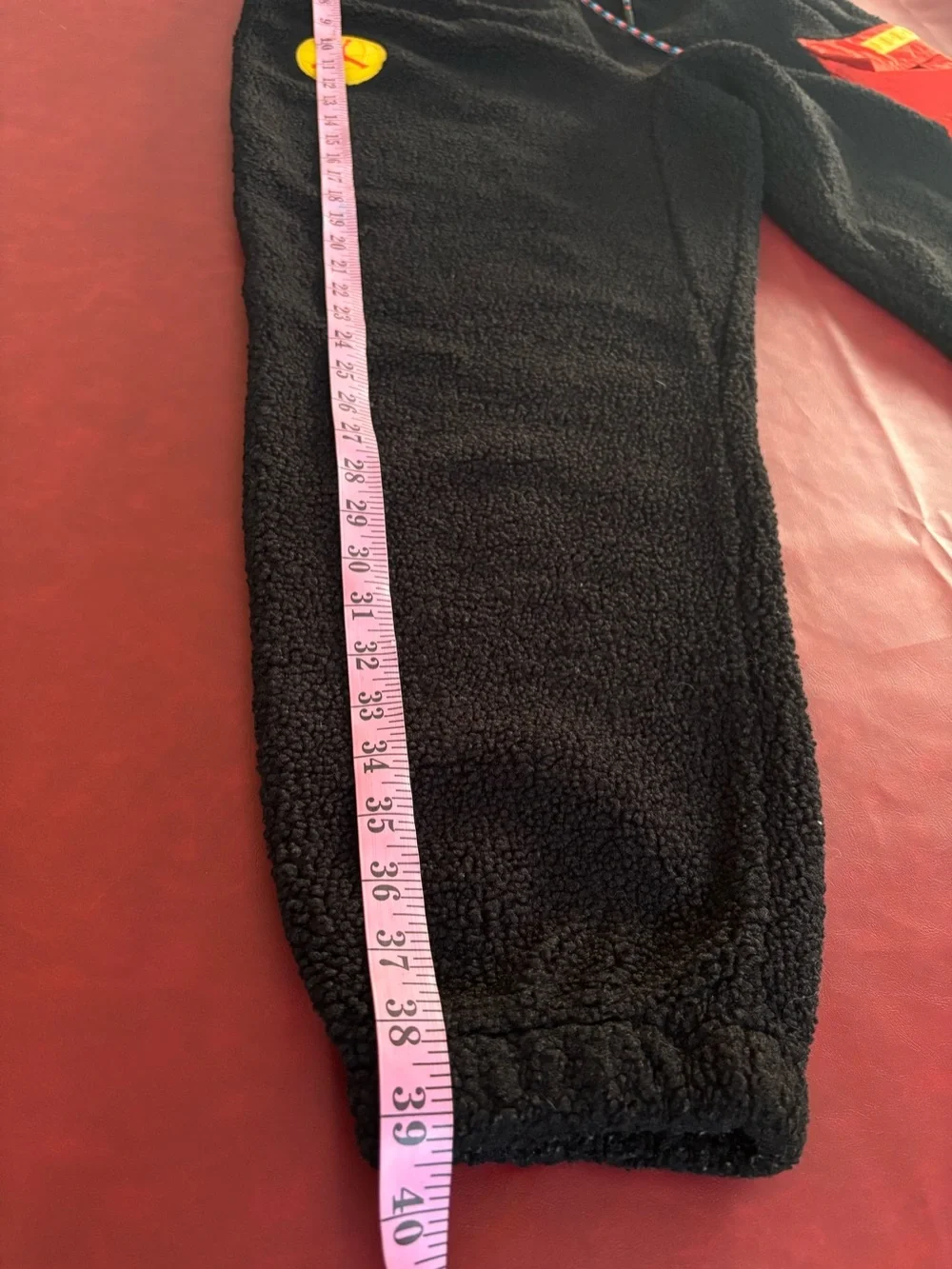 Jordan Black Sherpa Joggers with Red Waistband and Yellow Patch